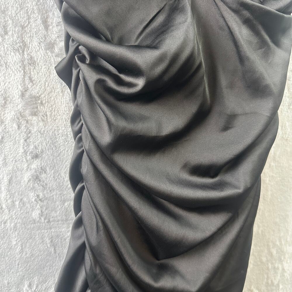 Oh Polly Dark Romance Black Satin Ruched Mini Dress - Size 4 - Picture 6 of 8